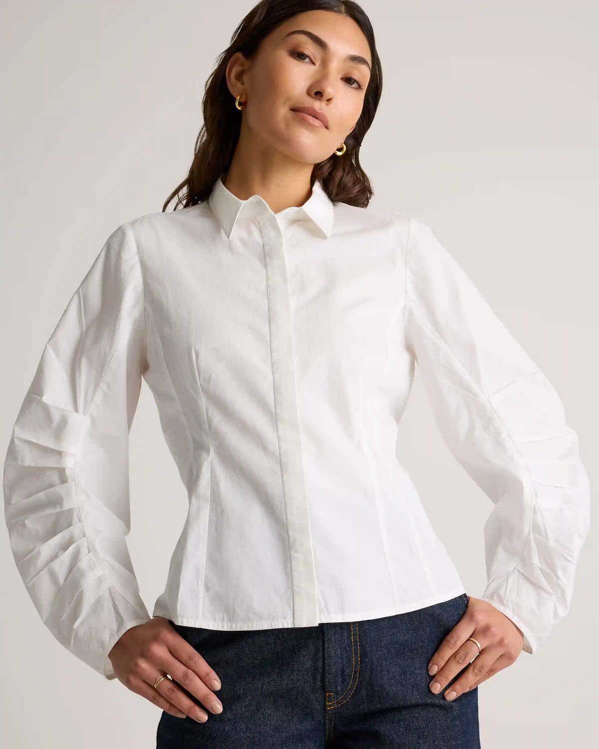 100% Organic Cotton Poplin Balloon Sleeve Shirt