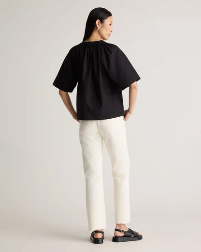 100% Organic Cotton Poplin Split Neck Top
