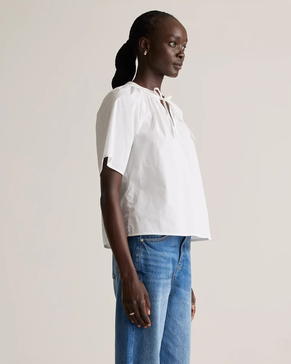 100% Organic Cotton Poplin Split Neck Top