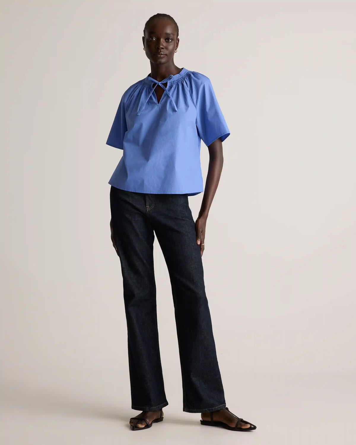 100% Organic Cotton Poplin Split Neck Top