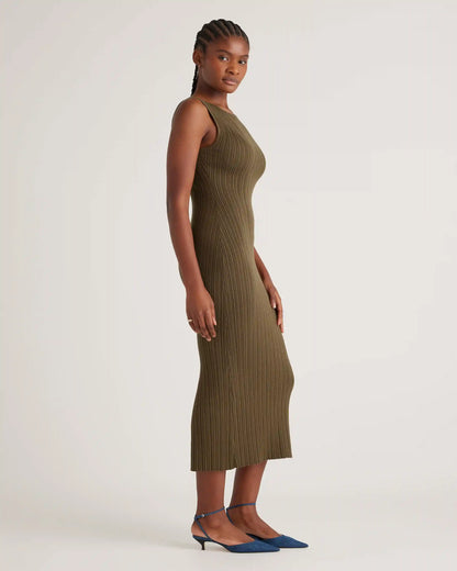 Cotton Cashmere Ribbed Sleeveless Midi Dress