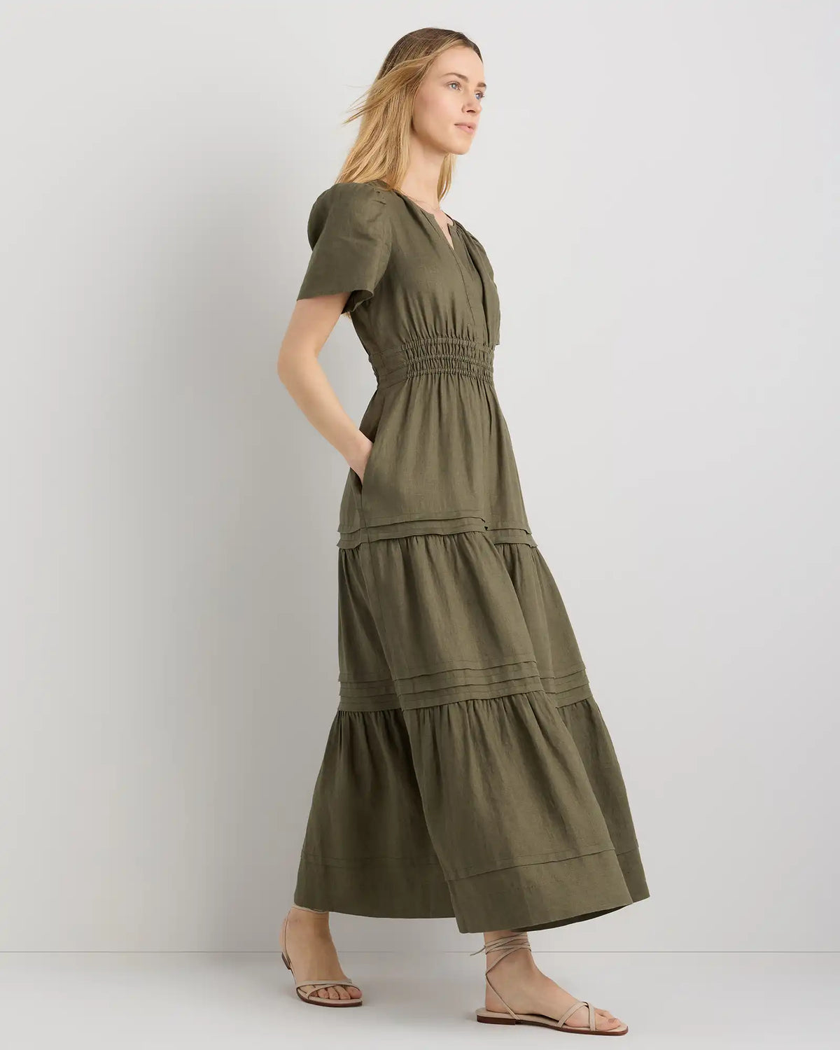 100% European Linen Tiered Maxi Dress