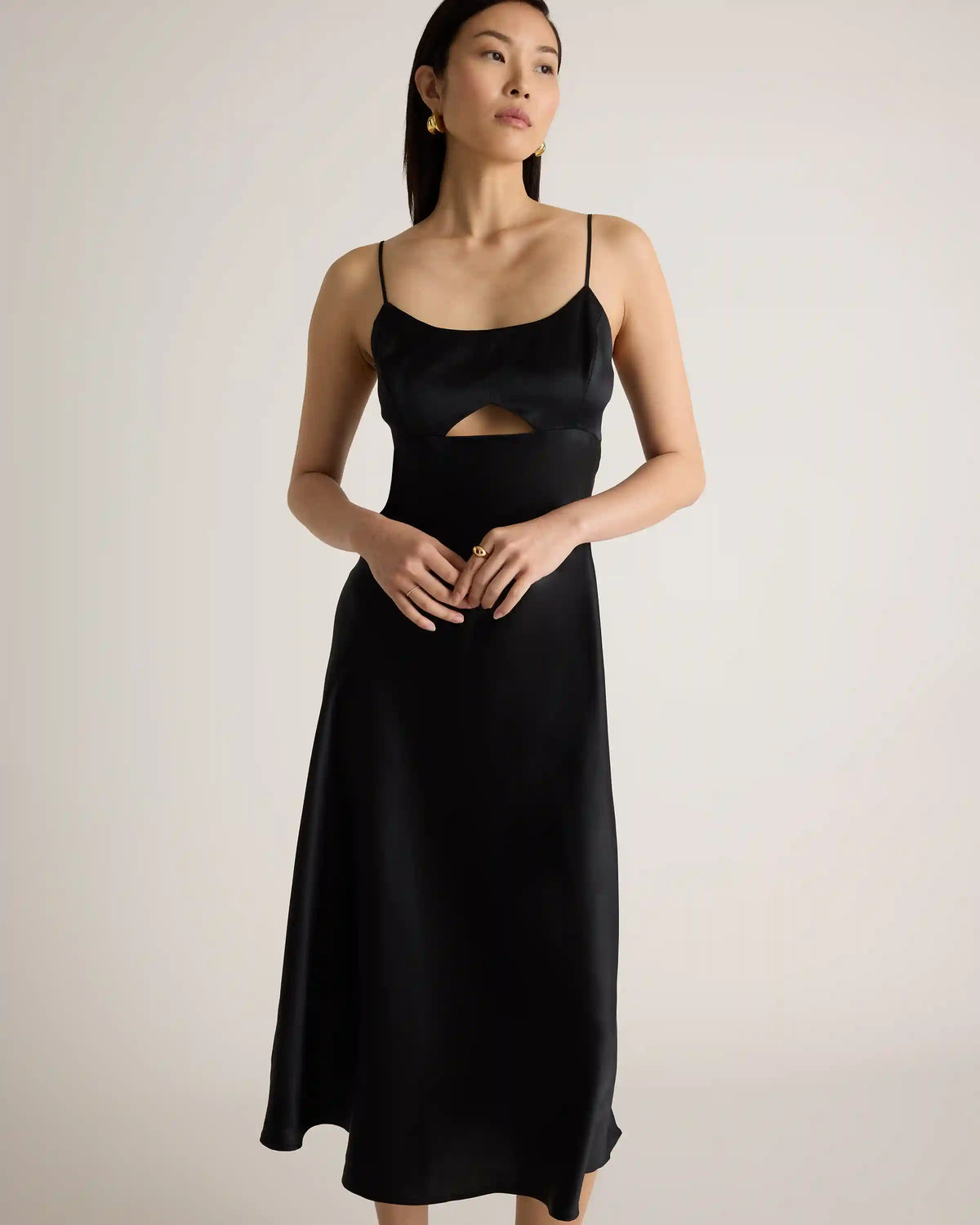 100% Washable Silk Cutout Midi Slip Dress