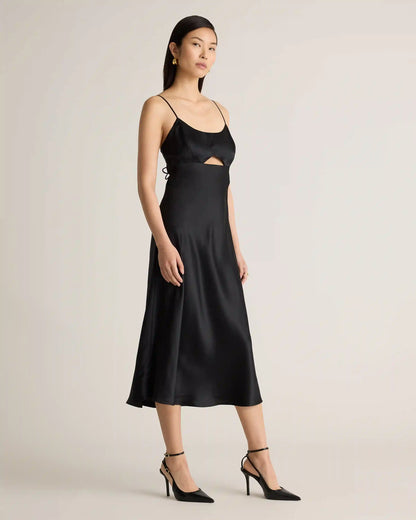 100% Washable Silk Cutout Midi Slip Dress