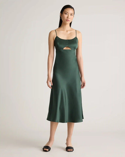 100% Washable Silk Cutout Midi Slip Dress