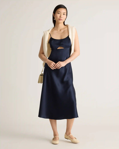 100% Washable Silk Cutout Midi Slip Dress
