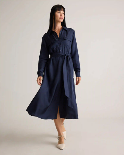 100% Silk Twill Utility Shirt Dress