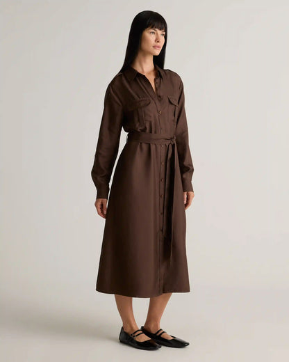 100% Silk Twill Utility Shirt Dress
