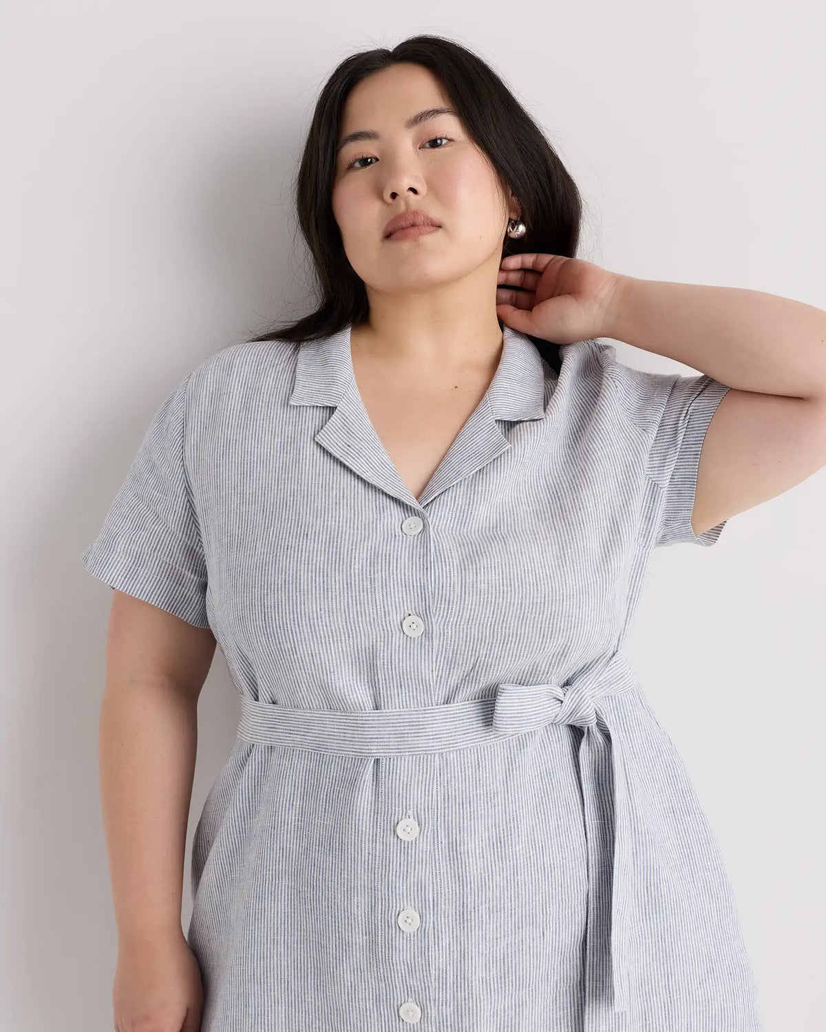 100% European Linen Button Front Dress