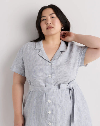 100% European Linen Button Front Dress