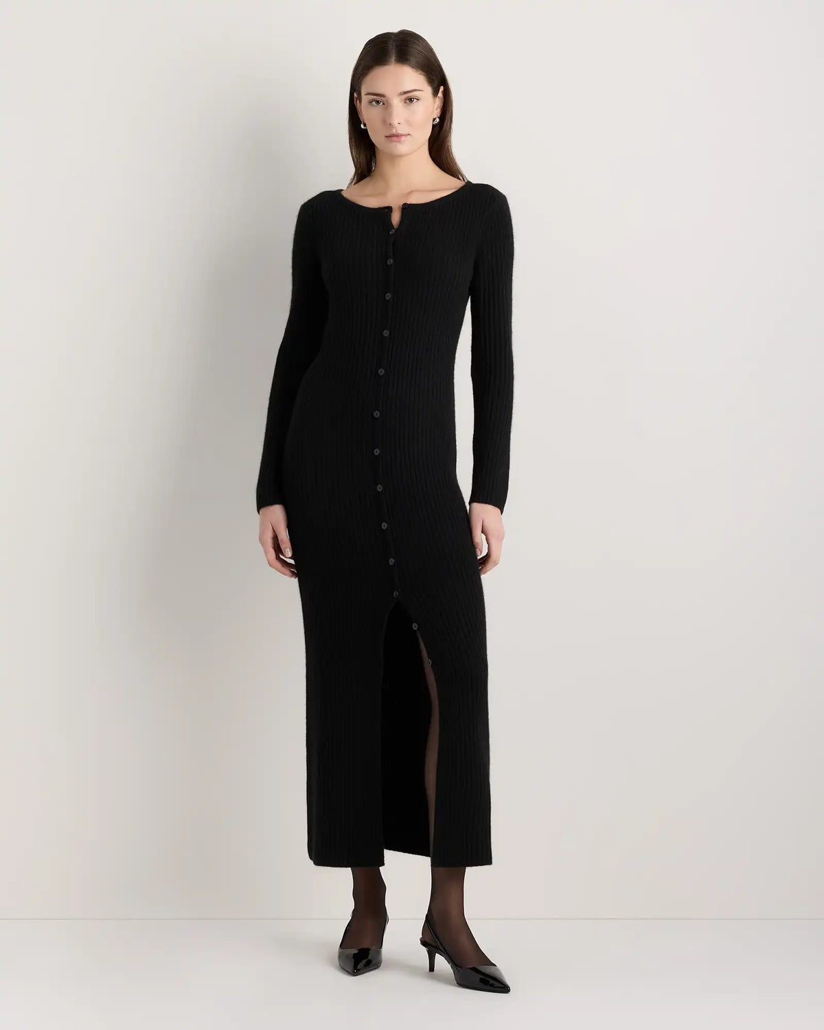 100% Yak Wool Ribbed Cardigan Sweater Dress