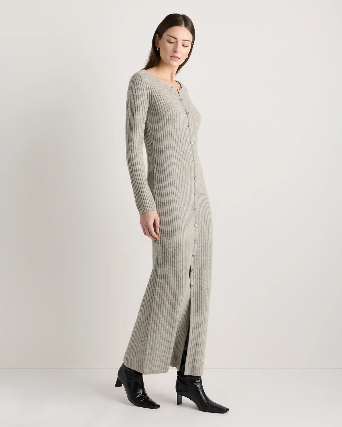 100% Yak Wool Ribbed Cardigan Sweater Dress