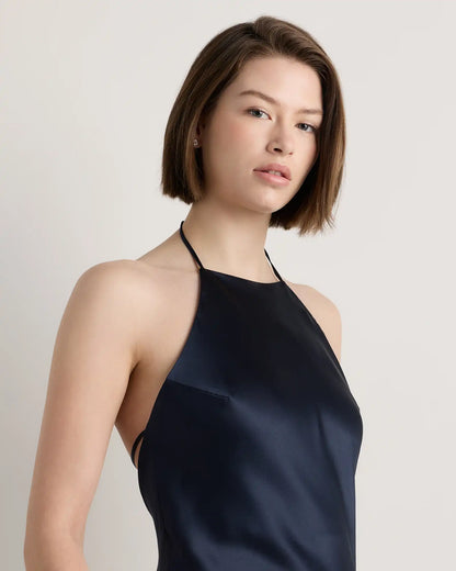100% Washable Silk Halter Maxi Dress