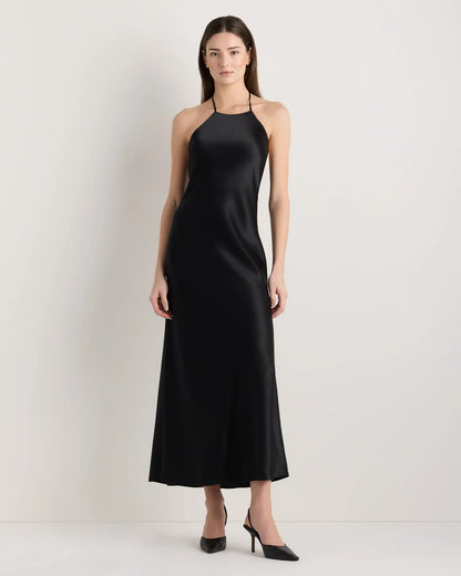 100% Washable Silk Halter Maxi Dress