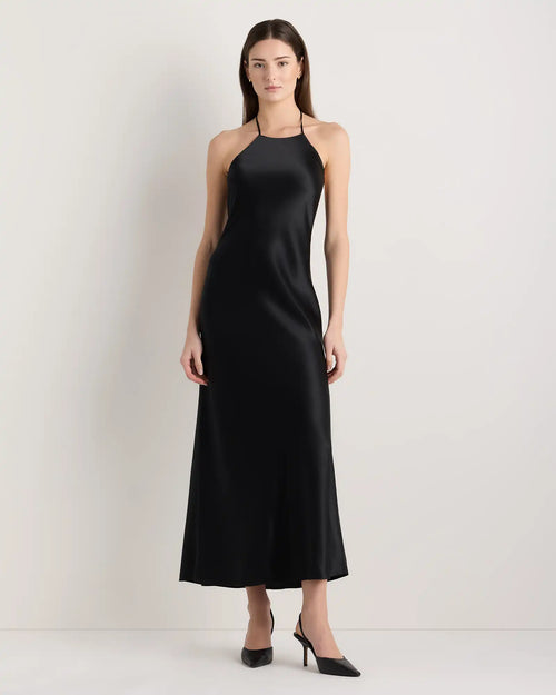 100% Washable Silk Halter Maxi Dress