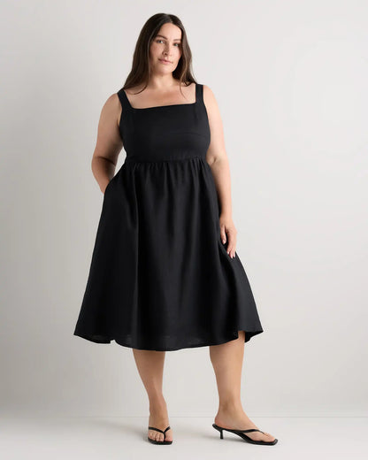 100% European Linen Fit & Flare Midi Dress