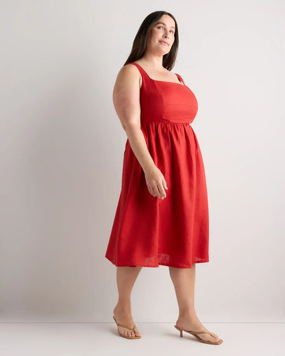 100% European Linen Fit & Flare Midi Dress
