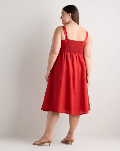 100% European Linen Fit & Flare Midi Dress