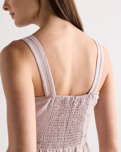 100% European Linen Ladder Stitch Midi Dress