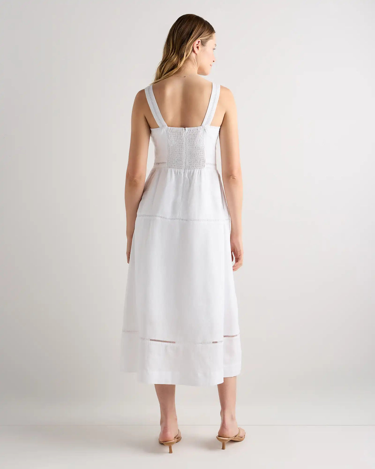 100% European Linen Ladder Stitch Midi Dress
