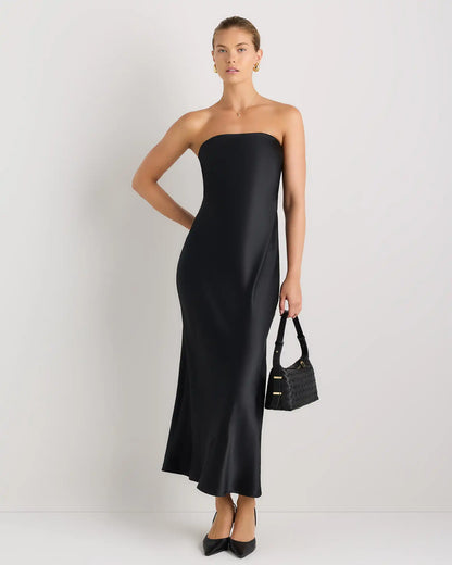 100% Washable Silk Strapless Scarf Maxi Dress
