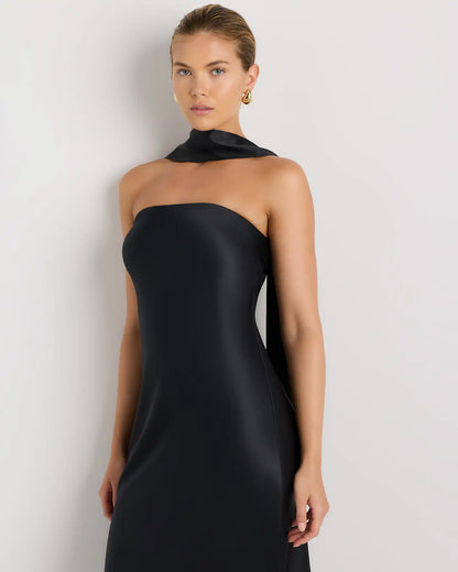 100% Washable Silk Strapless Scarf Maxi Dress