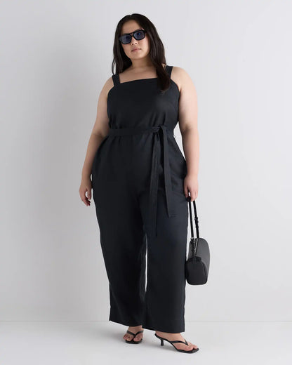 100% European Linen Square Neck Jumpsuit
