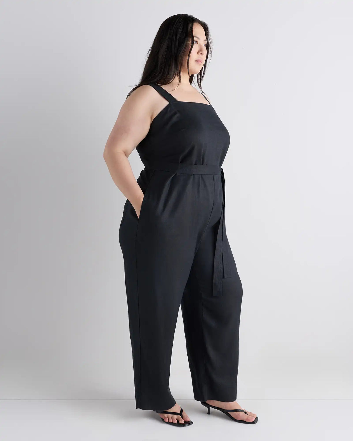100% European Linen Square Neck Jumpsuit