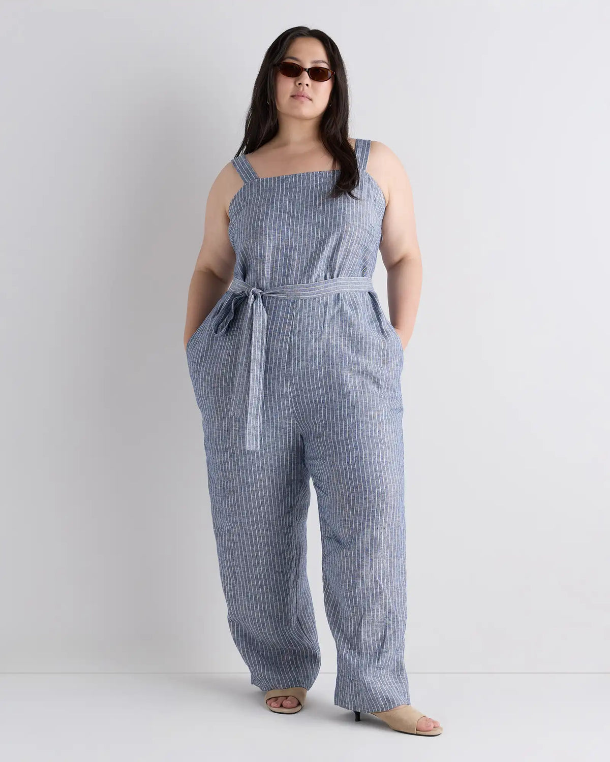 100% European Linen Square Neck Jumpsuit