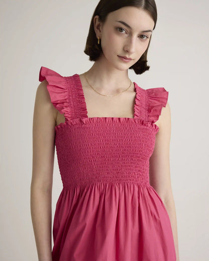 100% Organic Cotton Poplin Smocked Midi Dress