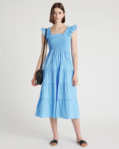 100% Organic Cotton Poplin Smocked Midi Dress
