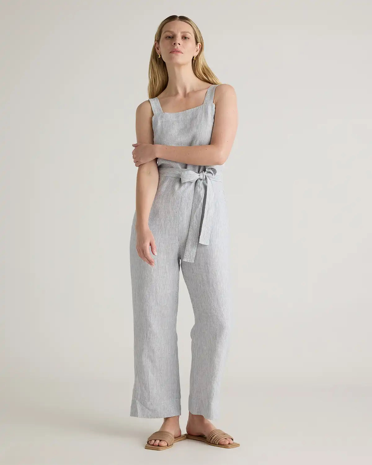 100% European Linen Square Neck Jumpsuit