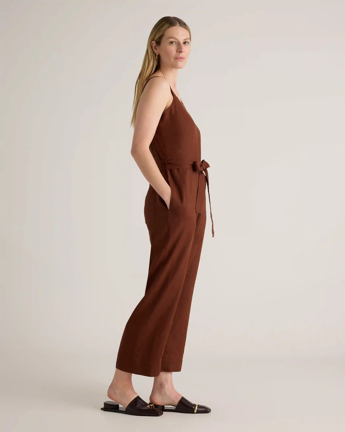 100% European Linen Square Neck Jumpsuit