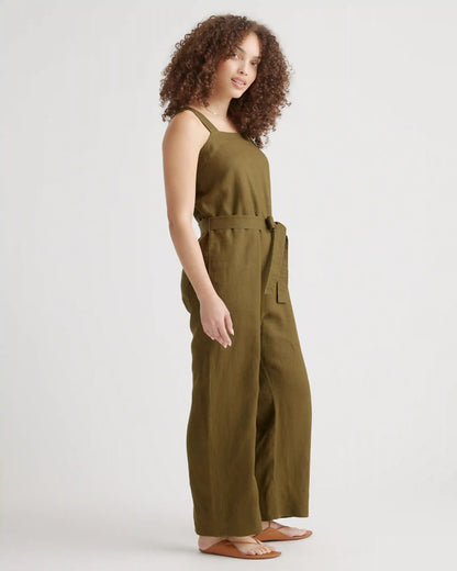 100% European Linen Square Neck Jumpsuit