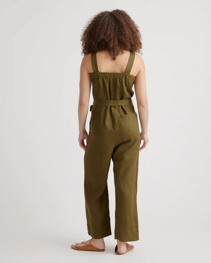 100% European Linen Square Neck Jumpsuit