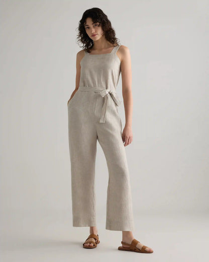 100% European Linen Square Neck Jumpsuit