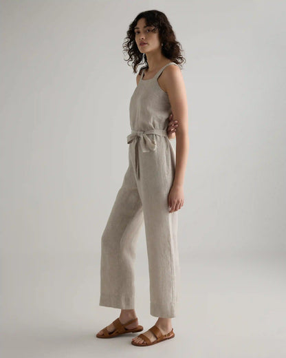 100% European Linen Square Neck Jumpsuit
