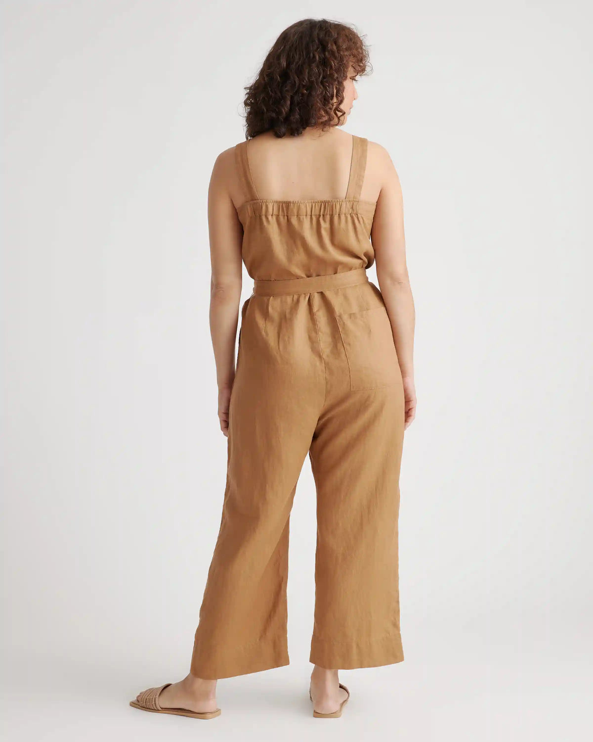 100% European Linen Square Neck Jumpsuit
