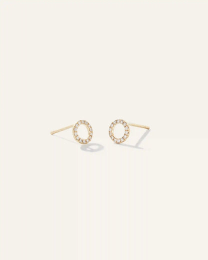 14K Diamond Pave Circle Studs