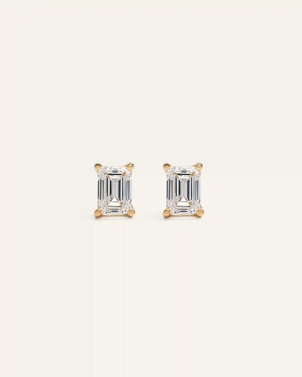 14k Gold Lab Grown Diamond Emerald Solitaire Studs - 2ctw