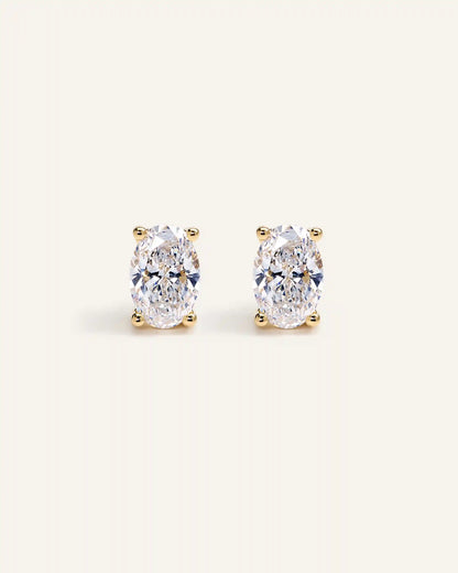 14K Gold Lab Grown Diamond Oval Solitaire Studs - 3ctw