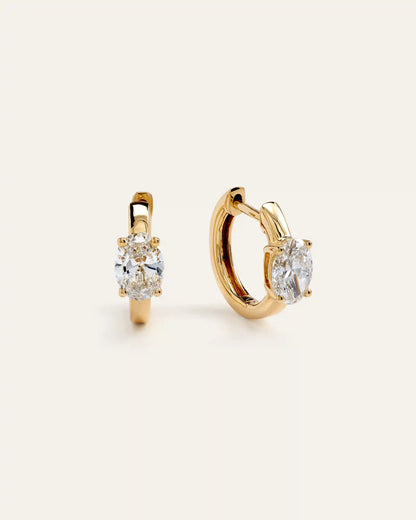 14K Gold Lab Grown Diamond Oval Solitaire Huggies - 1ctw