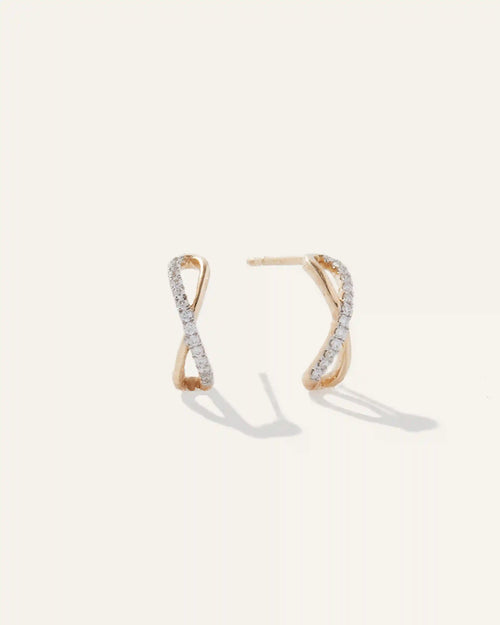 14K Gold Pave Diamond X Hoops