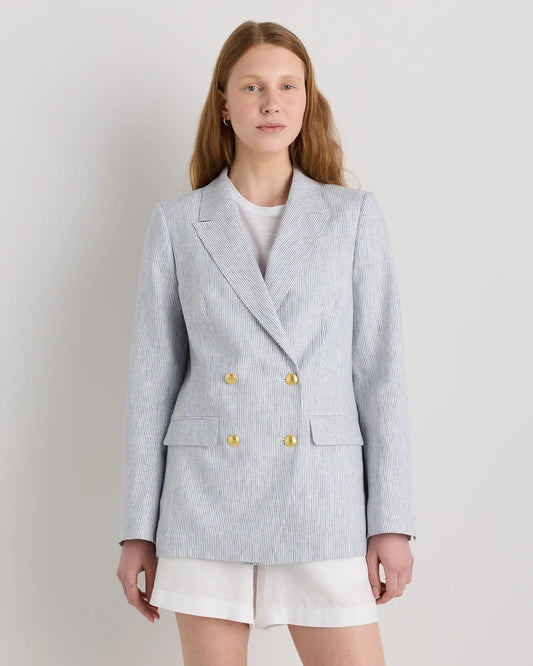 100% European Linen Relaxed Double-Breasted Blazer
