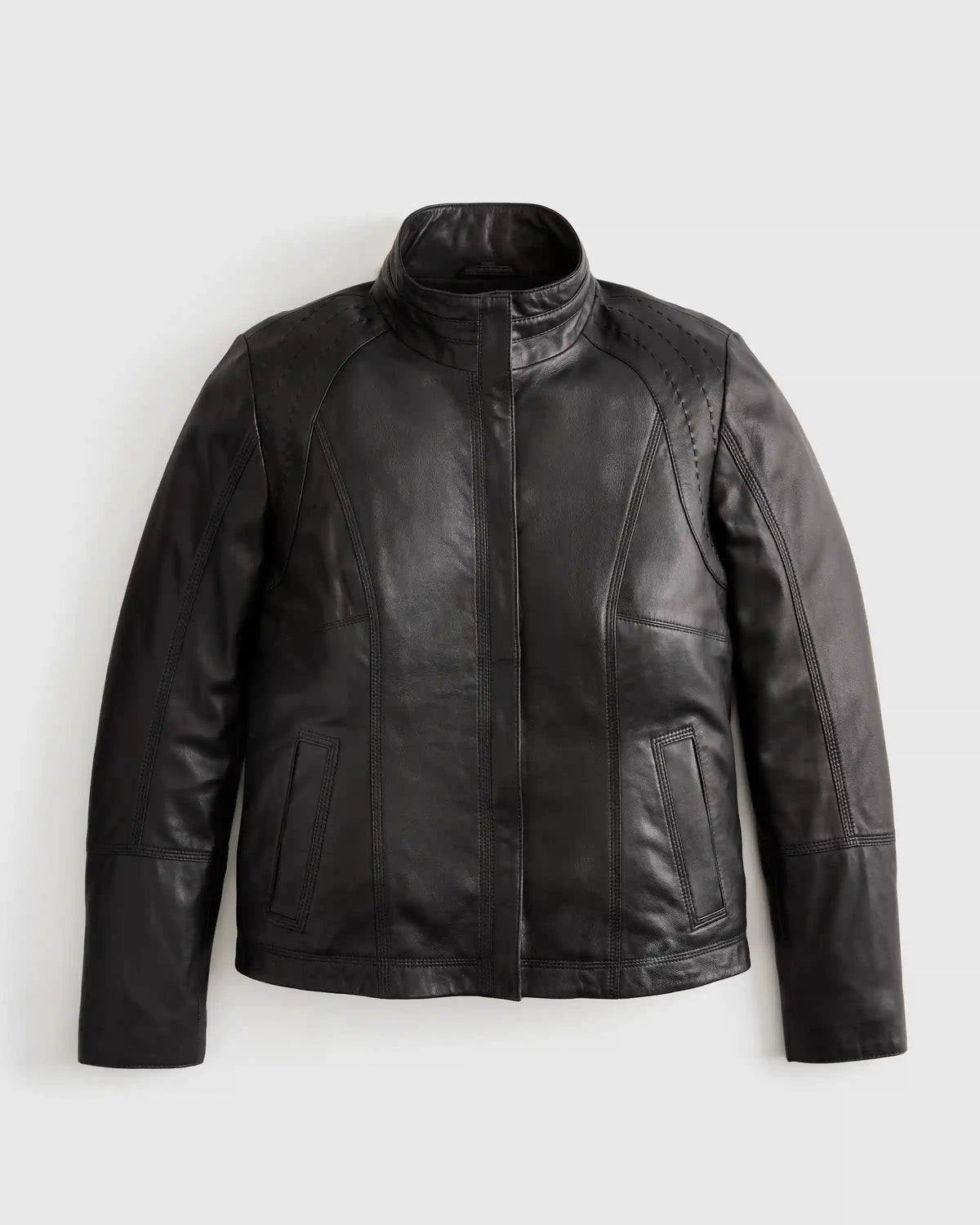 100% Leather Stand-Collar Jacket