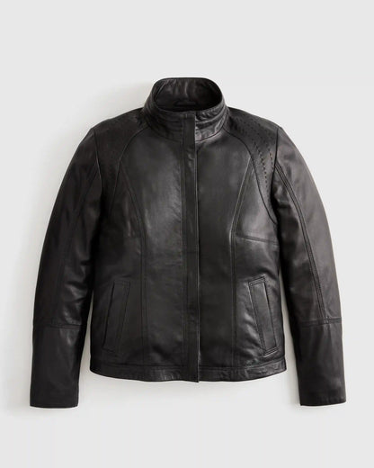 100% Leather Stand-Collar Jacket