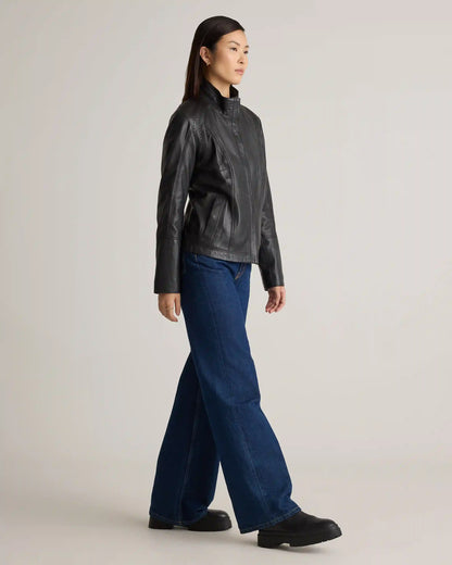 100% Leather Stand-Collar Jacket