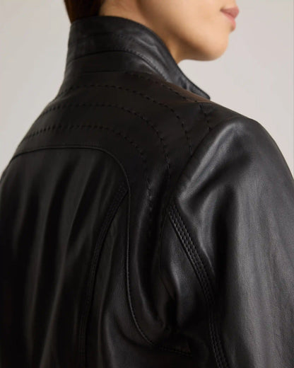 100% Leather Stand-Collar Jacket