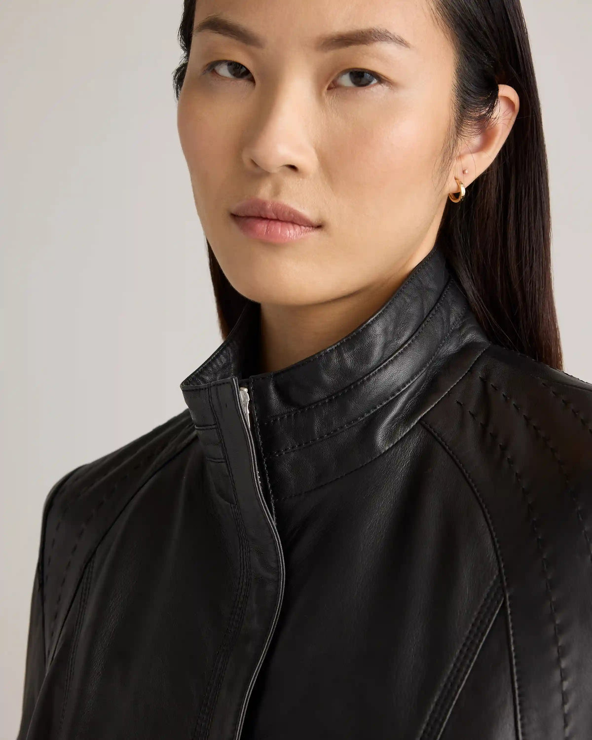 100% Leather Stand-Collar Jacket