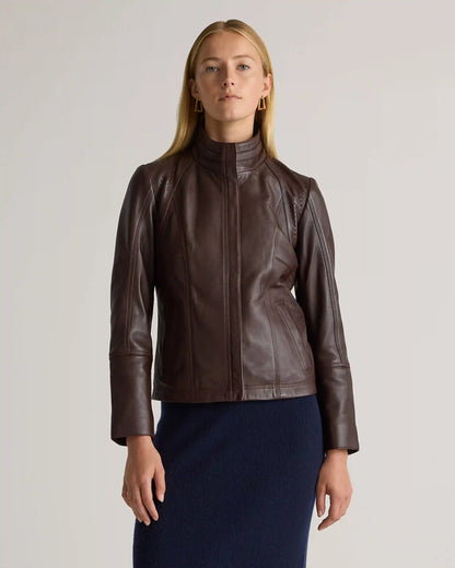100% Leather Stand-Collar Jacket